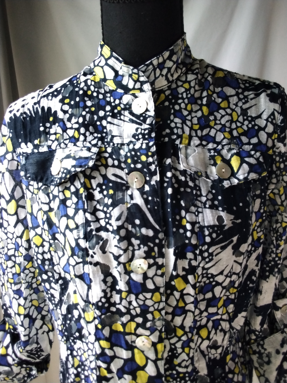 Ruby Rd. Navy Floral Mosaic Button-Front Top - Picture 3 of 6